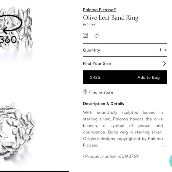 Paloma Picasso® Olive Leaf band ring in sterling silver. - Picture 6 of 9